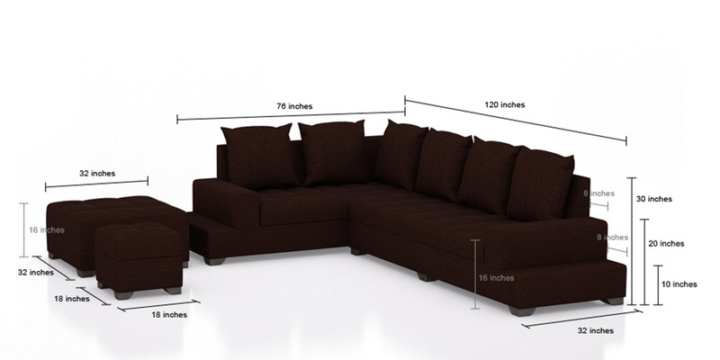 Aursen Modular Sofa with Center Table & Two Pouffes in Dark Brown